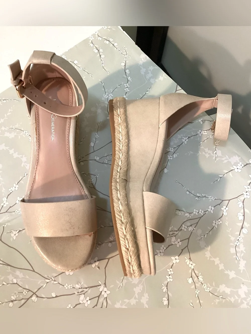 BCBGeneration wedge shiny sandals. Heel 2 3/4”